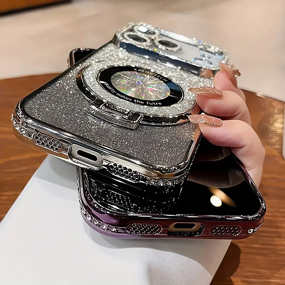 Case Glitter MagSafe + Suporte e Proteção para Lentes